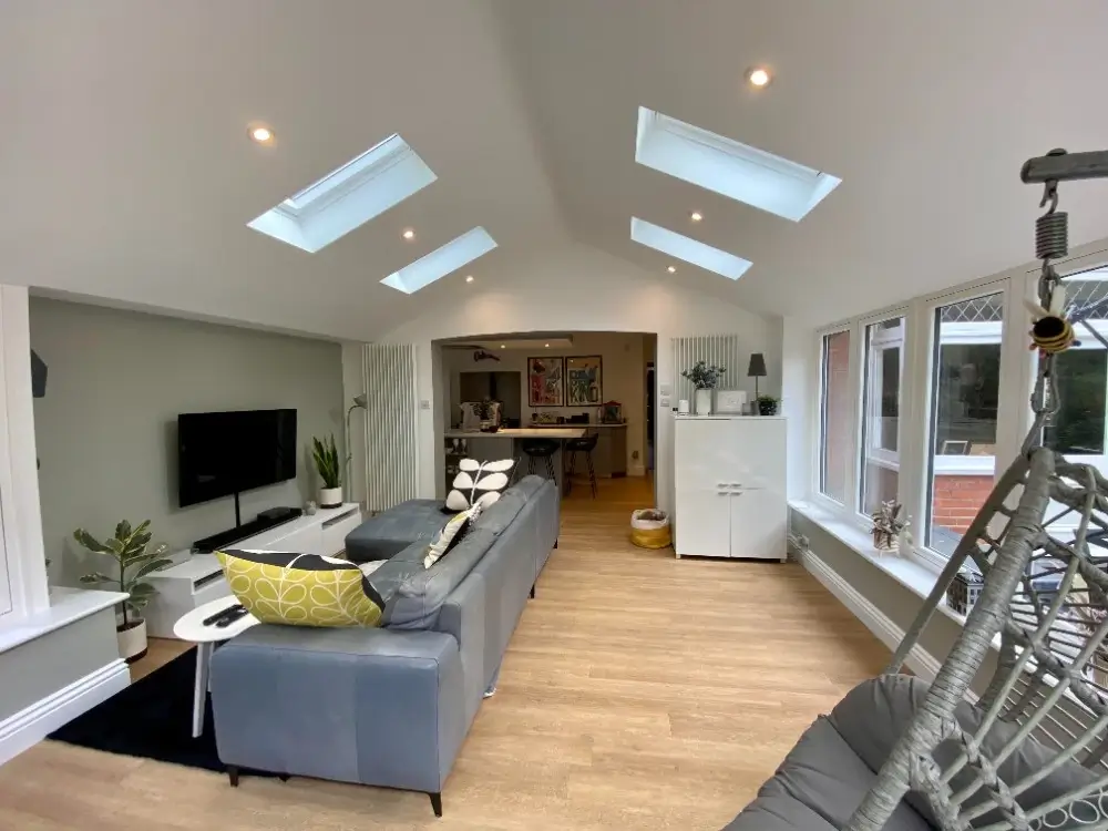 Finished plasterboard insulated conservatory ceiling